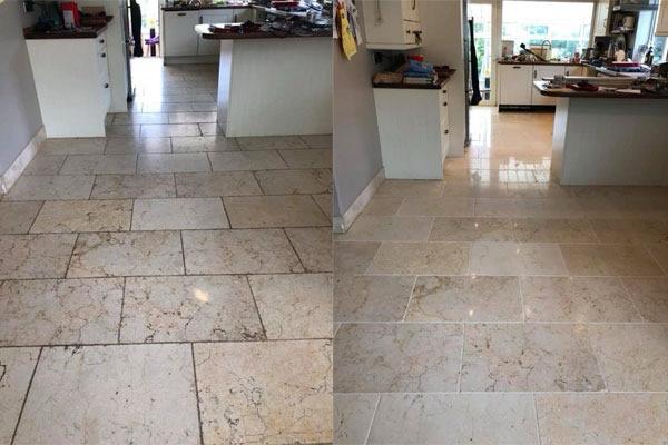 Marble floor before and after cleaning demonstration